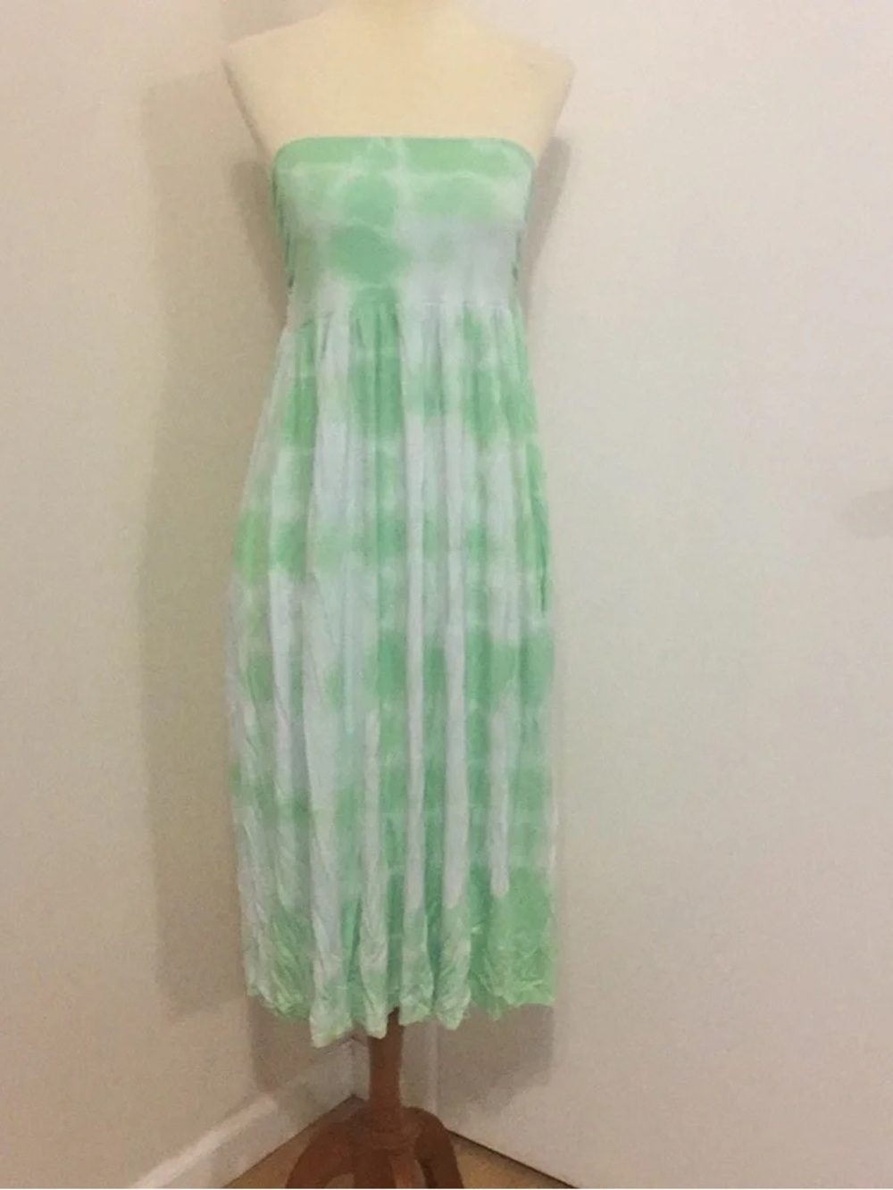 Strapless Light Green Tie-Dye Midi Dress